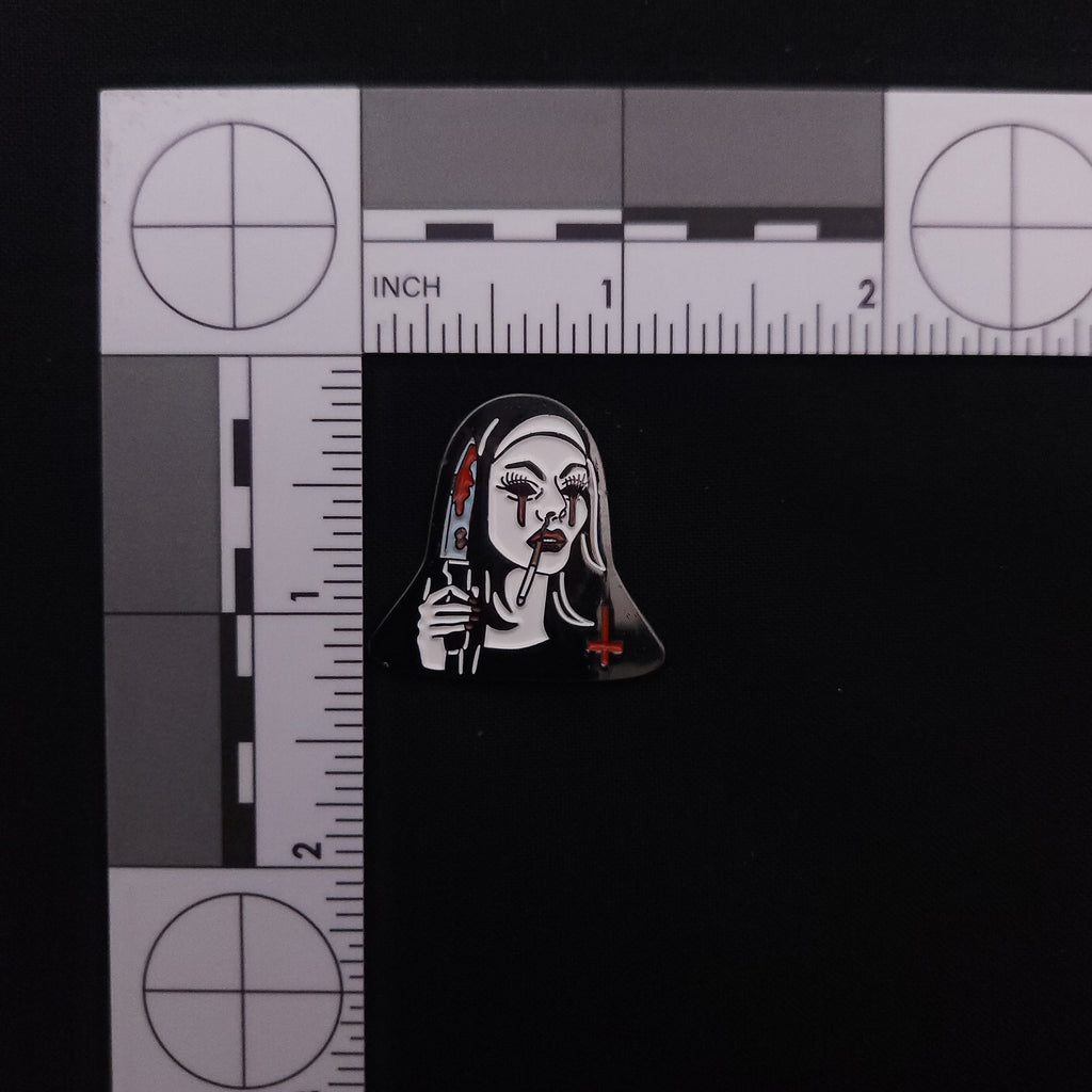 Horror Smoking Nun Pin
