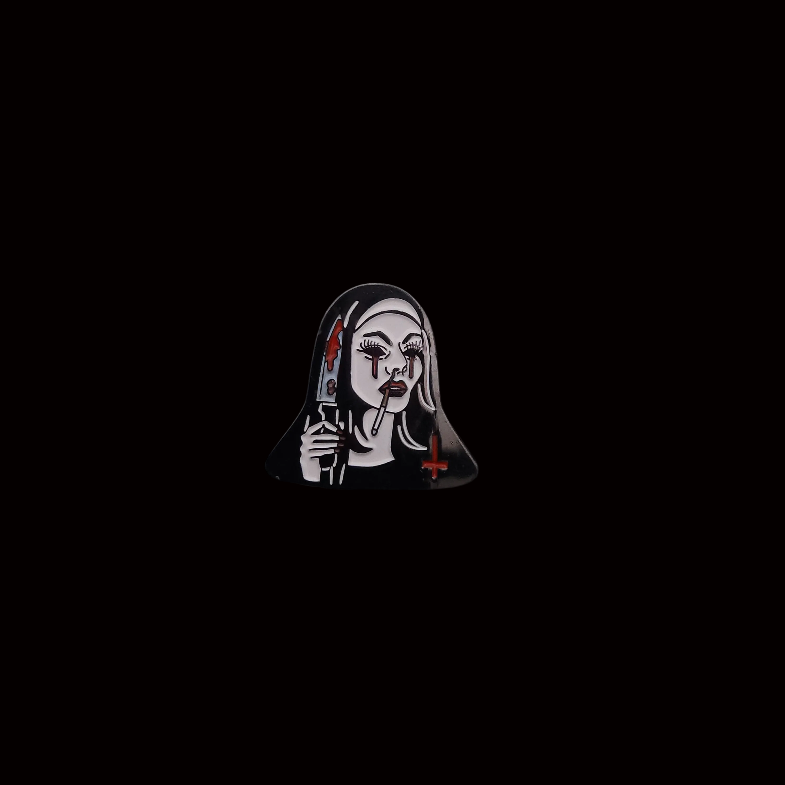 Horror Smoking Nun Pin