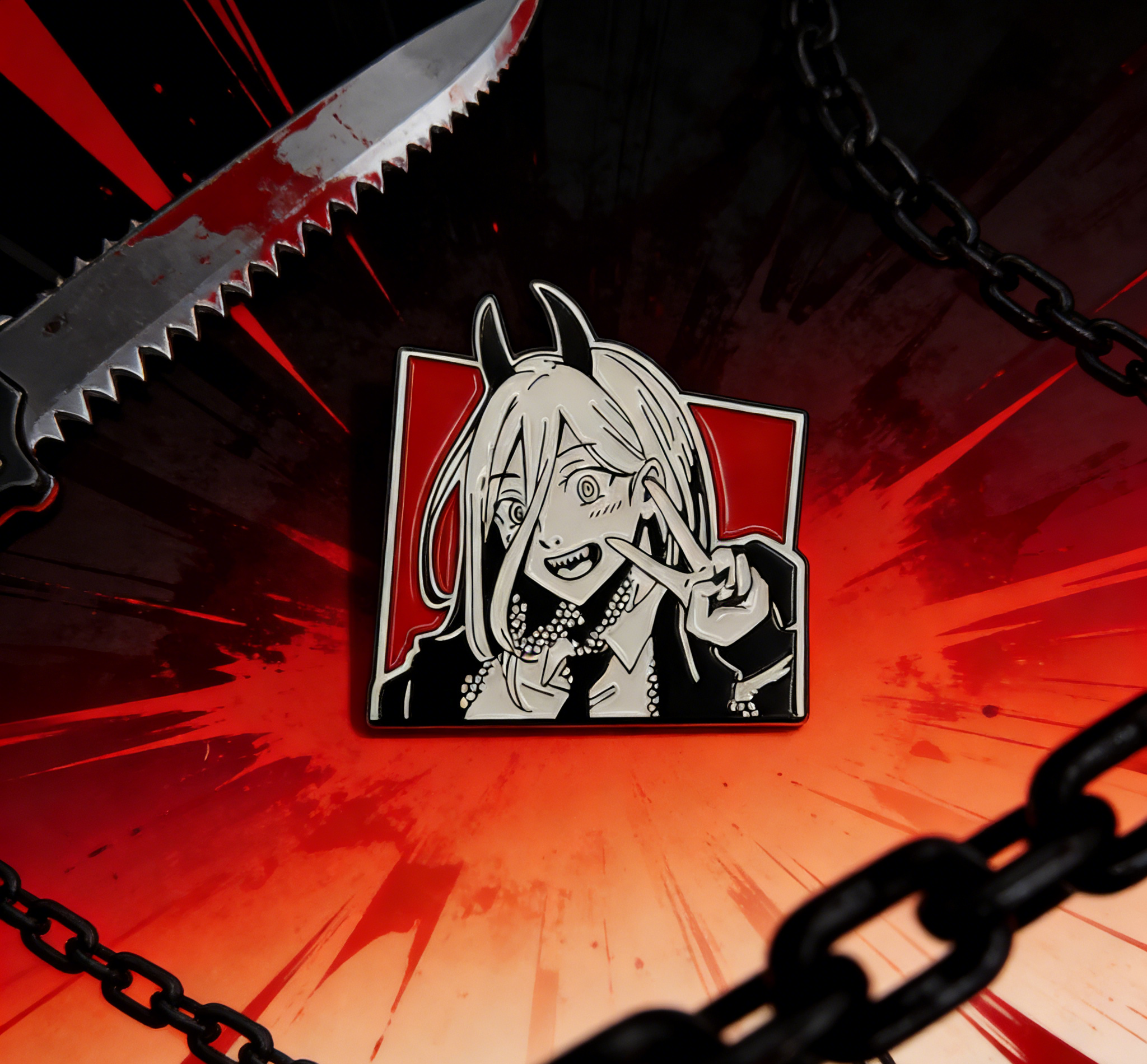 Chainsaw Man Power Black and White Pin