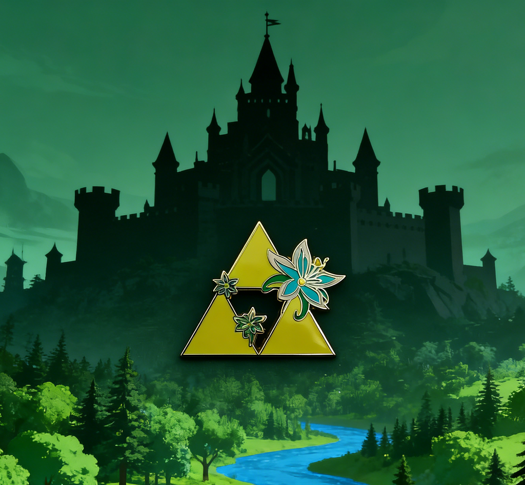 The Legend of Zelda Triforce with the Silent Princess Flower Pin