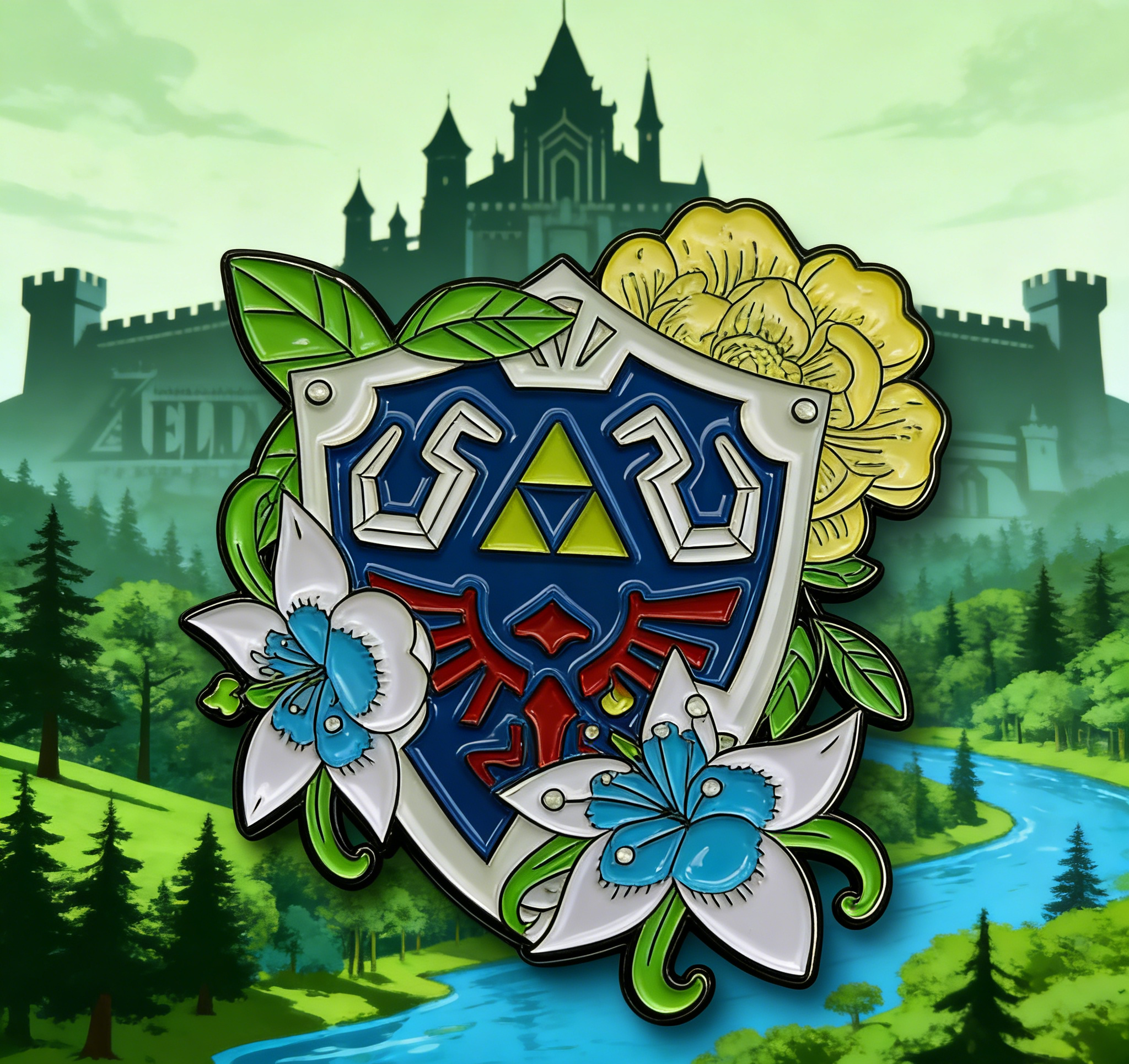 The Legend of Zelda Shield and the Silent Princess Fowers Pin